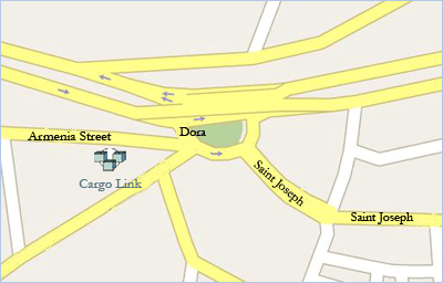 Map showing Cargo Link Lebanon's location near Dora, at the intersection of Armenia Street and Saint Joseph Street, Beirut